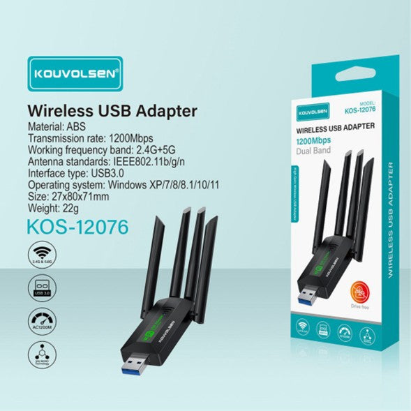 ADAPTADOR WIFI USB KOUVOLSEN KOS-12076