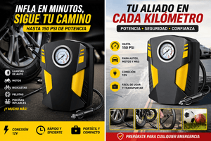 Compresor de Aire Portátil 150 PSI para Auto – Inflador Eléctrico 12V Multifunción