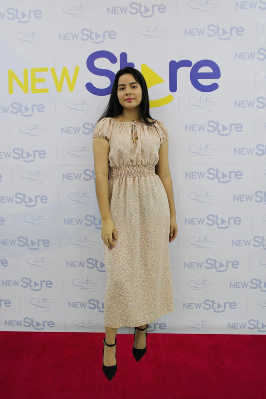 Vestido Artesanal Nacional Beige Floreado