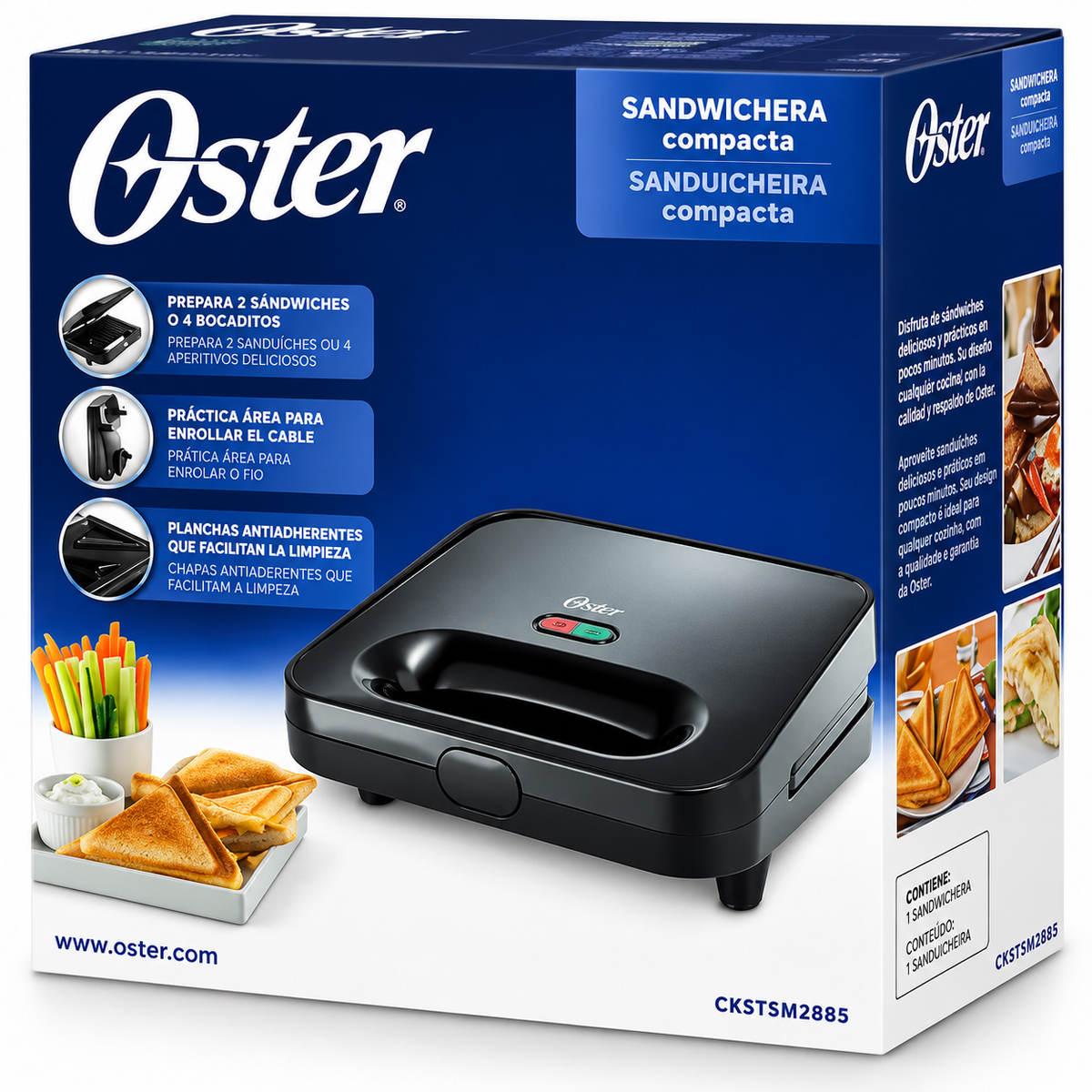 Sanduchera Oster de 2 Panes 750 W Negra
