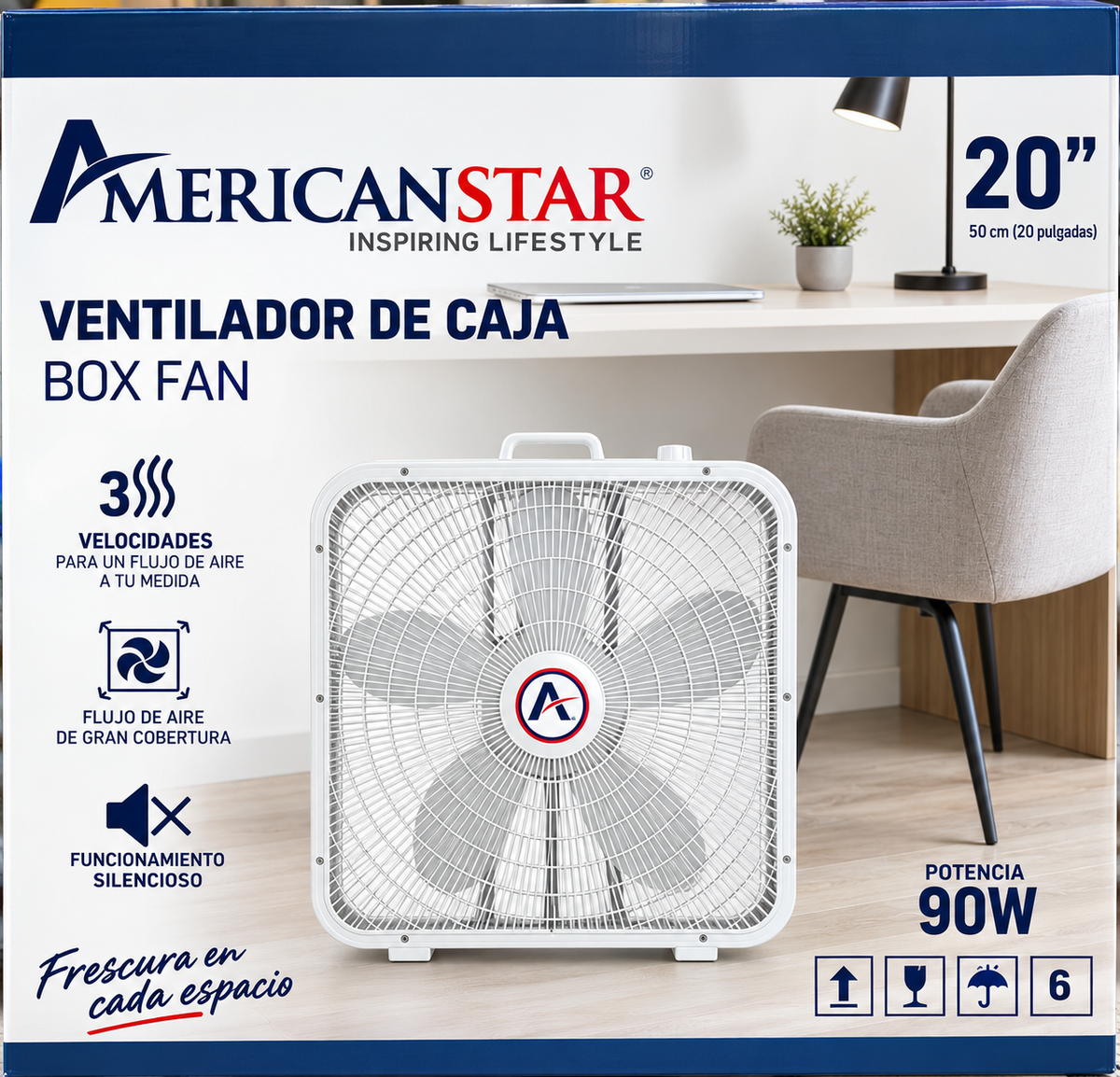 Ventilador de Mesa Americanstar 3VL con Aspas Plásticas Blanco