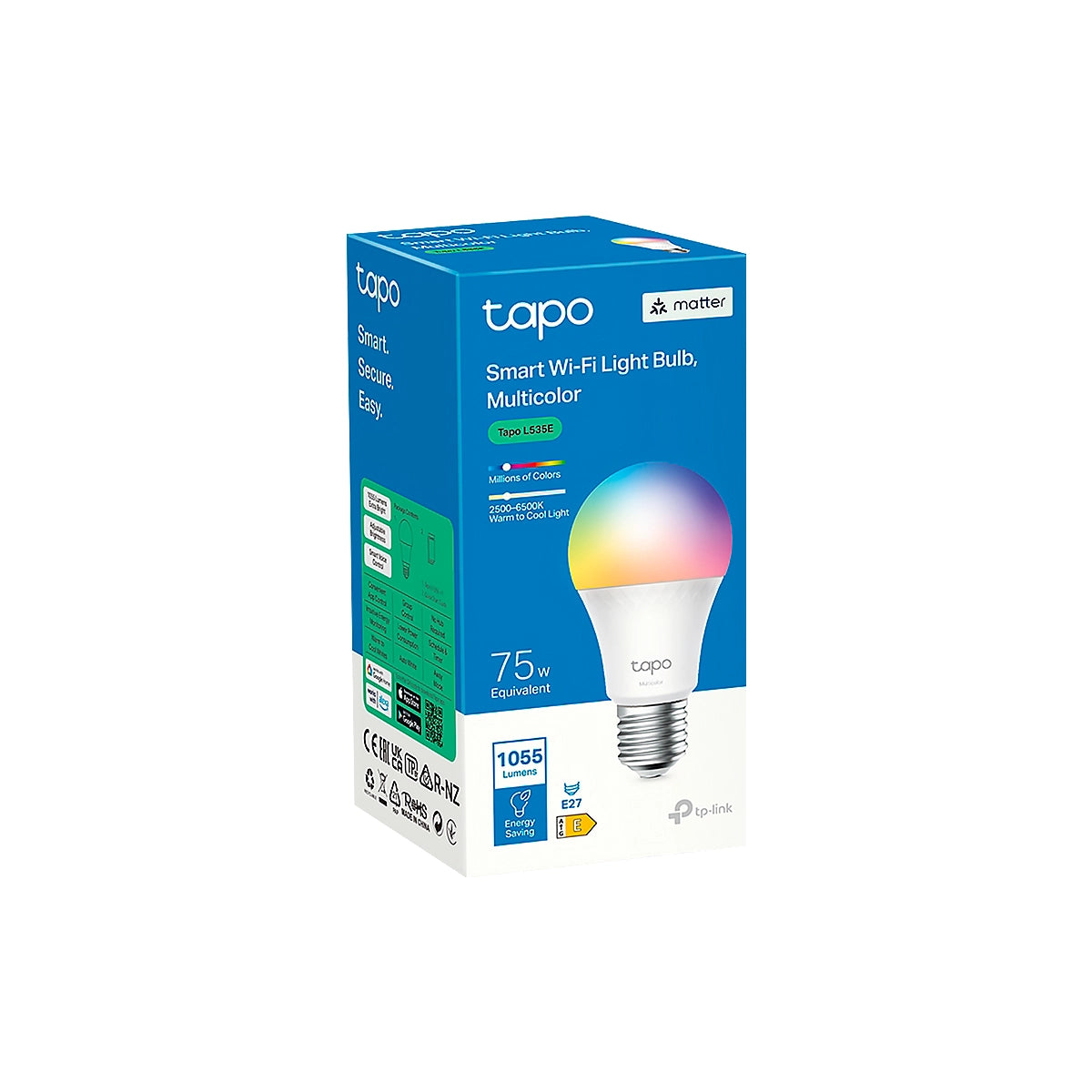 FOCO INTELIGENTE TP-LINK TAPO SMART WIFI LIGHT BULB MULICOLOR 1055Lum. Control Remoto y por Voz