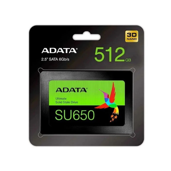 DISCO SSD ADATA 512GB SU650 2.5 SATA 6GB/S 3D NAND LECTURA 520MB/S ESCRITURA 450MB/S