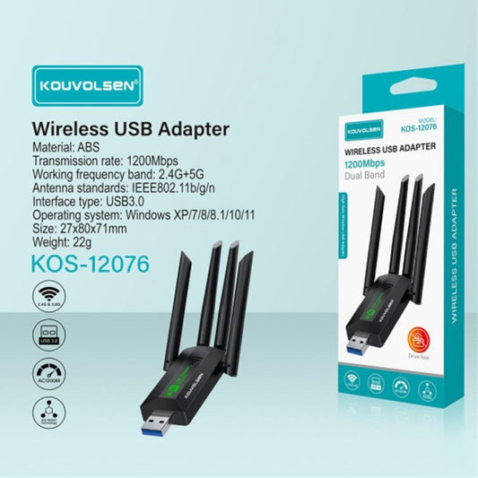 ADAPTADOR WIFI USB KOUVOLSEN KOS-12076