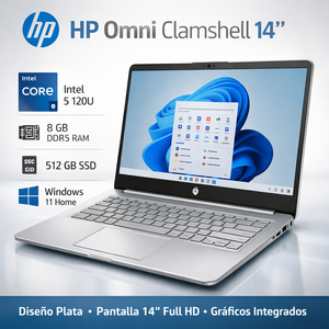 HP Omni Clamshell Notebook 14" – Intel Core 5-120U · 8GB DDR5 · 512GB SSD · Windows 11 Home 🚀