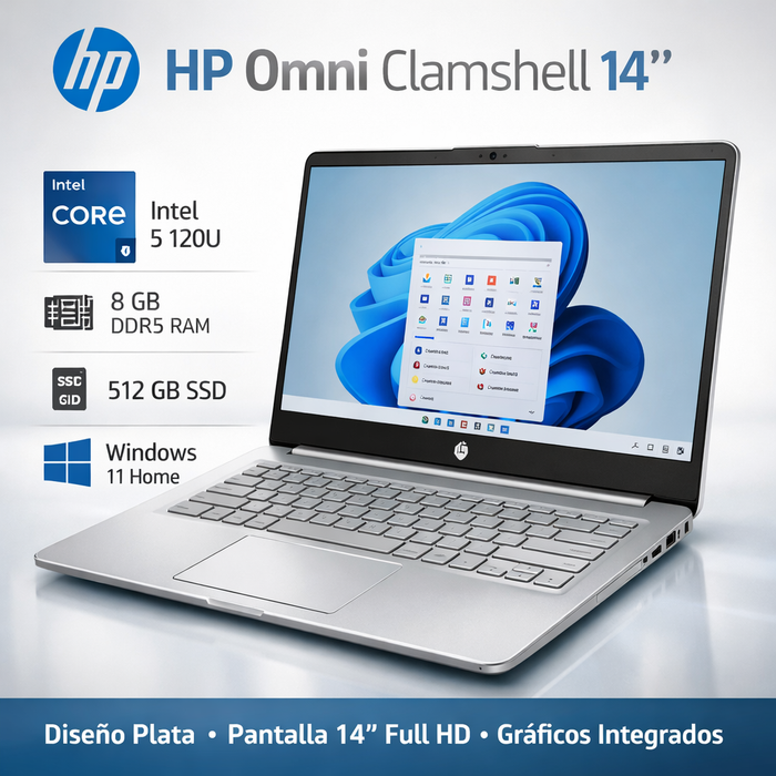 HP Omni Clamshell Notebook 14" – Intel Core 5-120U · 8GB DDR5 · 512GB SSD · Windows 11 Home 🚀