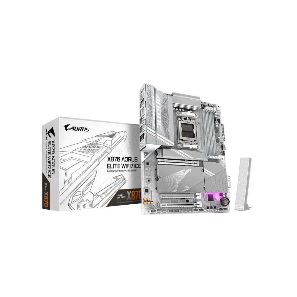 MAINBOARD GIGABYTE/X870 AORUS ICE ELITE WIFI 7 DDR5 AM5 SERIES 7000 8000 9000 BT 5.4