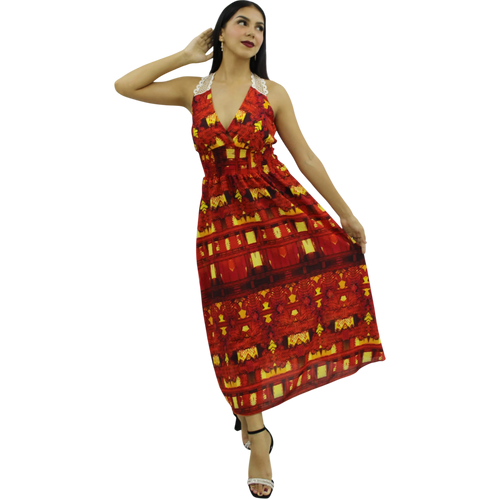 VESTIDO LARGO ARTESANAL FLOREADO ANARANJADO