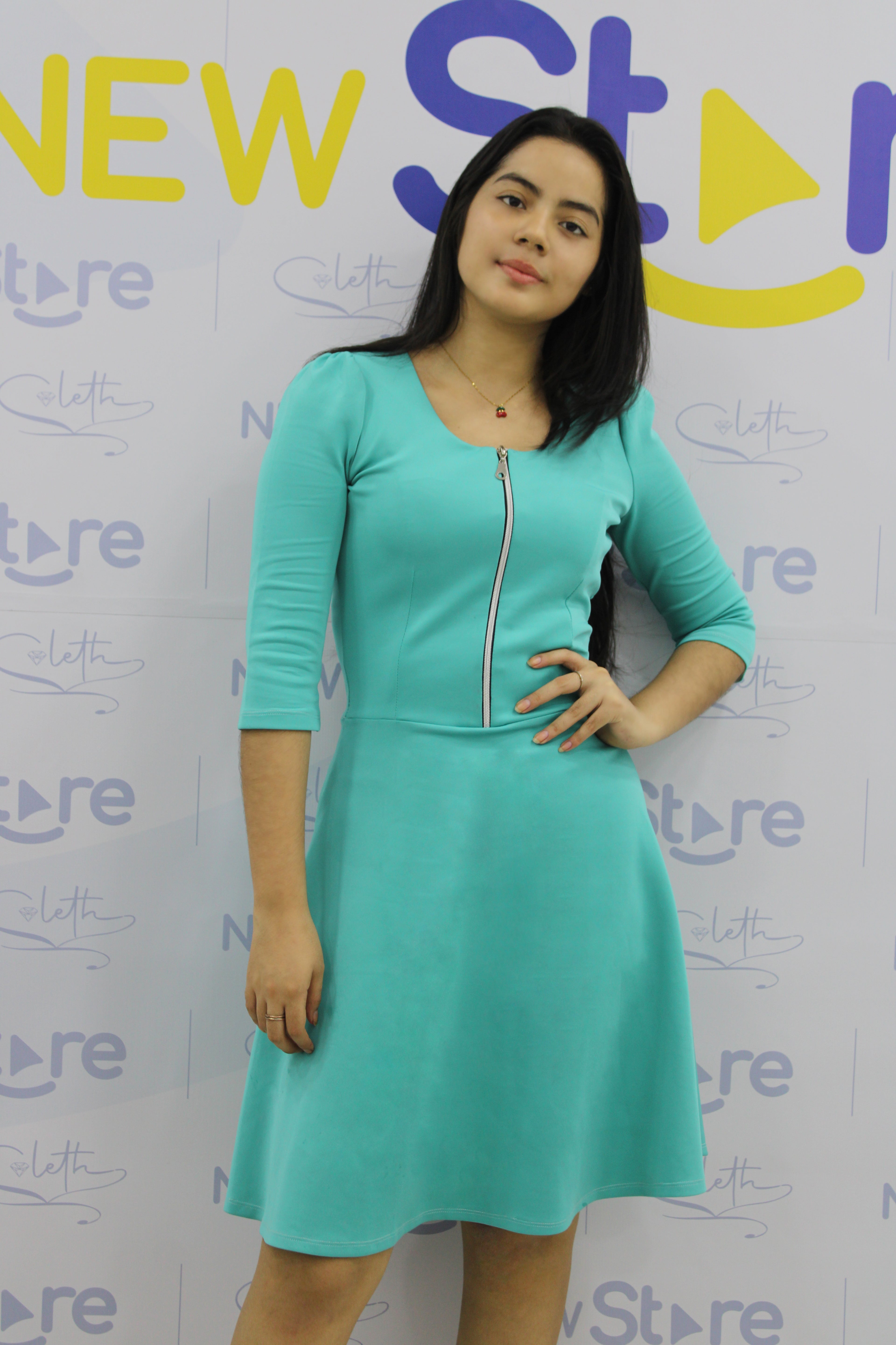 Vestido Con Cierre Mangas 3/4 Artesanal