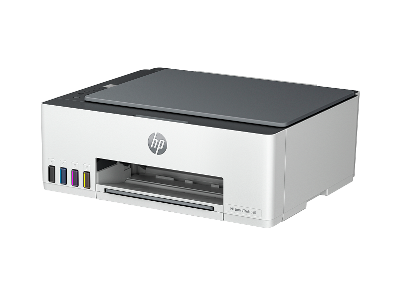 Impresora HP Smart Tank 584 en color blanco y gris oscuro, vista frontal
