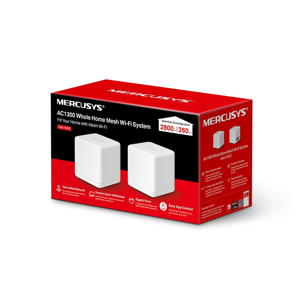 ROUTER/MERCUSYS HALO 30G PACK 2/ AC1300/MESH WIFI 5/ DOBLE BANDA/ 2 PUERTOS GIGABIT