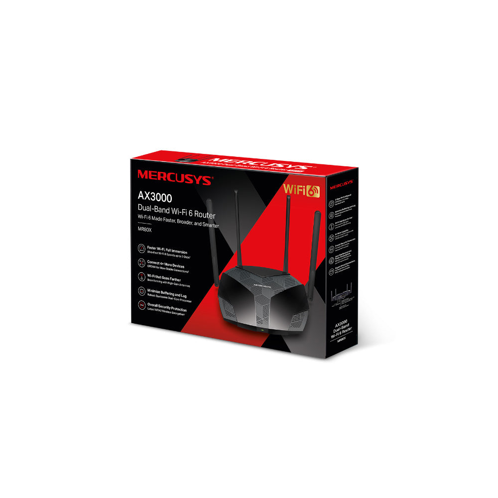 ROUTER/MERCUSYS/ MR80X WIFI 6 / AX3000 /DUAL BAND/4 ANT./PUERTOS GIGABIT