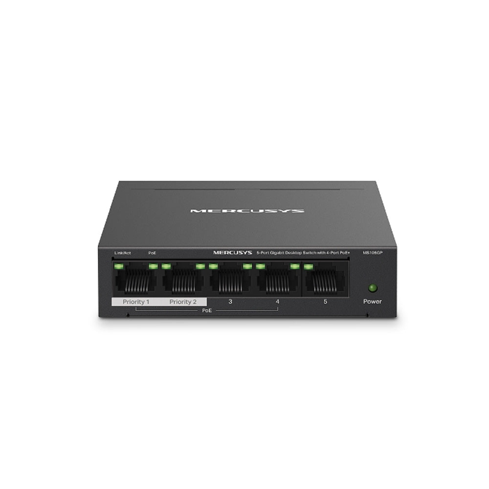 SWITCHES MERCUSYS MS105GP / 5 PUERTOS GIGABIT /4 POE /CARCASA DE METAL