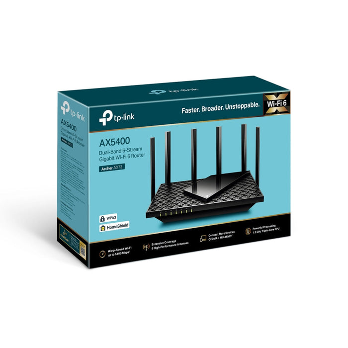 ROUTER TP-LINK ARCHER AX73 WIFI 6/AX5400/GIGABIT/DUAL BAND/CPU 1.5GHZ 3 NUCLEOS/6 ANTENAS/4 PTO