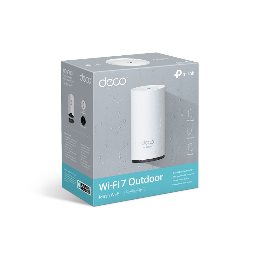 ROUTER TPLINK/DECO BE25-OUTDOOR WIFI 7/BE5000/ CONEXION CABLEADA 2.5 GBPS/ COBERTURA HASTA 260M2