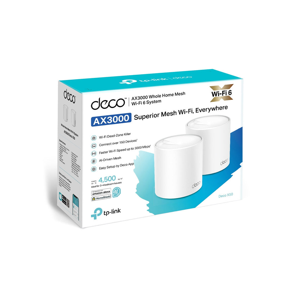 ROUTER TP-LINK DECO X50 (2-PACK) SISTEMA WIFI DE MALLA AX3000/WIFI 6/HOMESHIELD/CONTROL DE VOZ