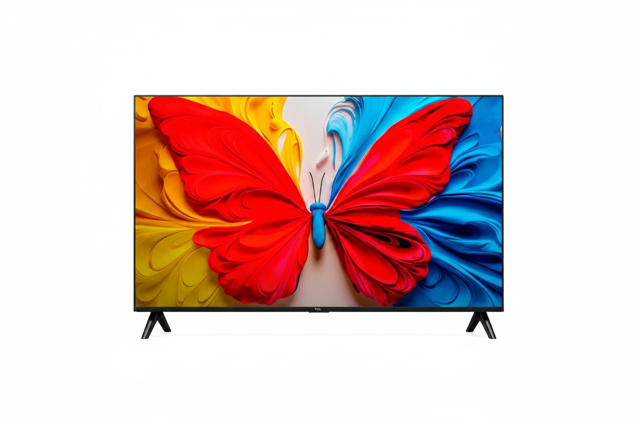 TCL Smart TV 43 pulgadas QLED fondo blanco estudio