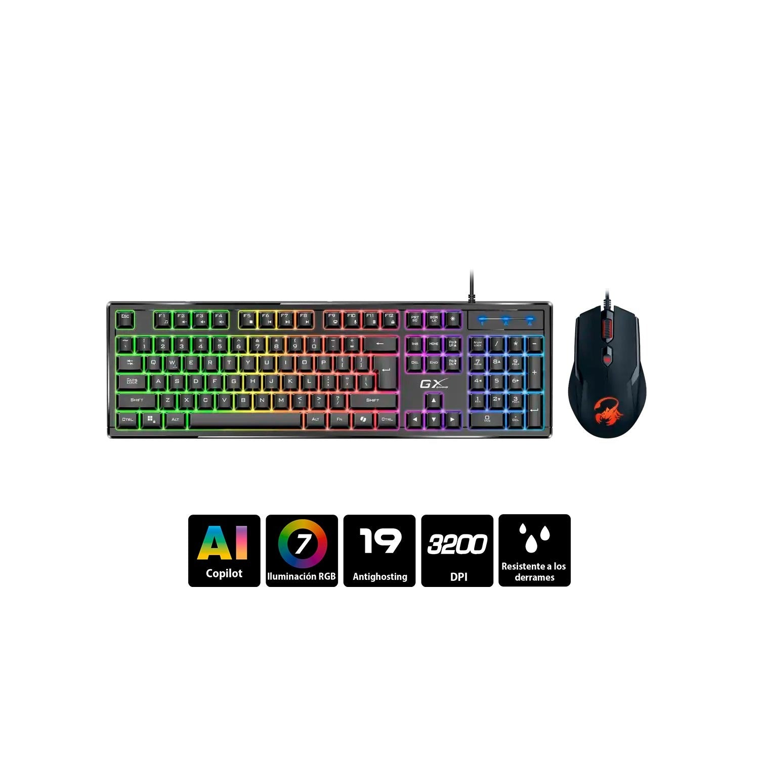 COMBO/GENIUS USB SCORPION KM-GX6 TECLADO K6 Y MOUSE X1 /7 COLORES RGB / COPILOT / DPI 400-3200