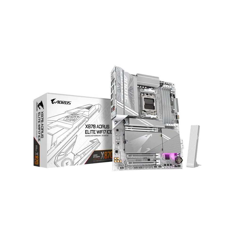 MAINBOARD GIGABYTE/X870 AORUS ICE ELITE WIFI 7 DDR5 AM5 SERIES 7000 8000 9000 BT 5.4 ACCESORIOS en Guayaquil Ecuador - NEW STORE
