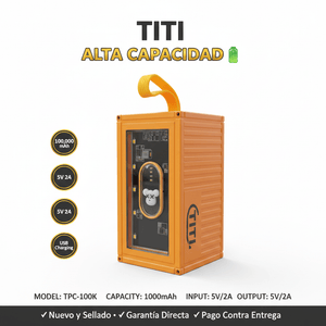 Power Bank Titi 100,000mAh – Carga masiva para nunca quedarte sin batería 🔋