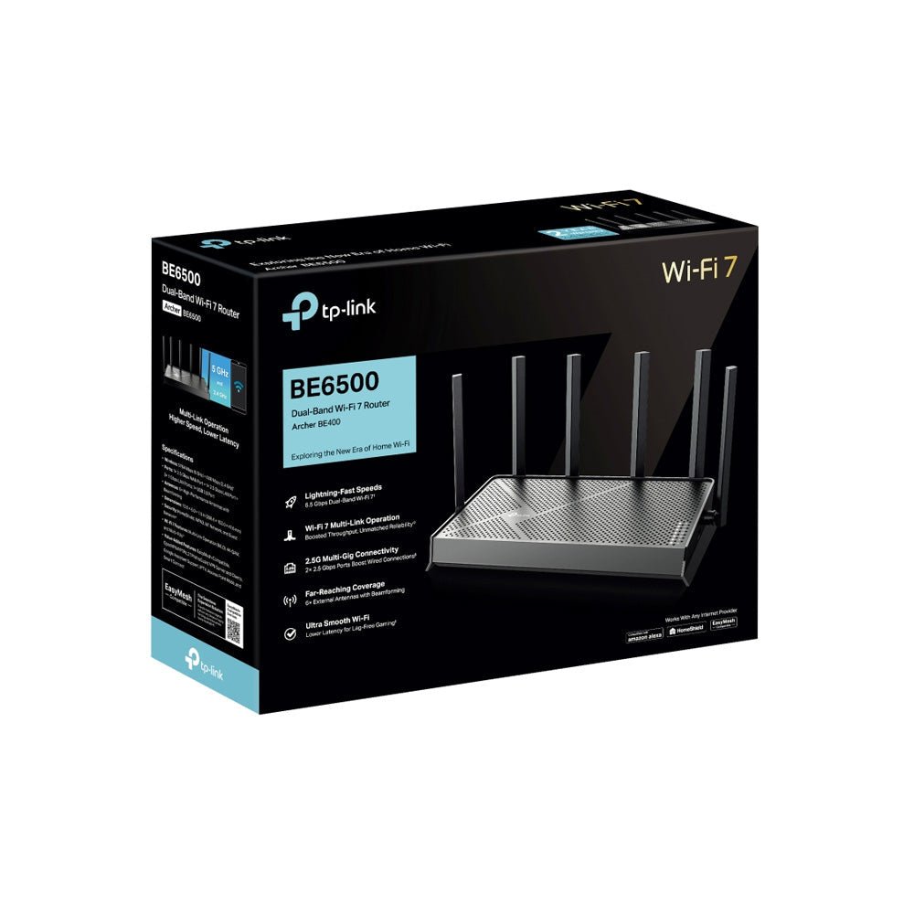 ROUTER TPLINK/ARCHER BE400 WIFI 7 / BE6500 /4 PUERTOS ETHERNET /CONEXION DE 2.5G /PUERTO USB TECNOLOGÍA en Guayaquil Ecuador - NEW STORE