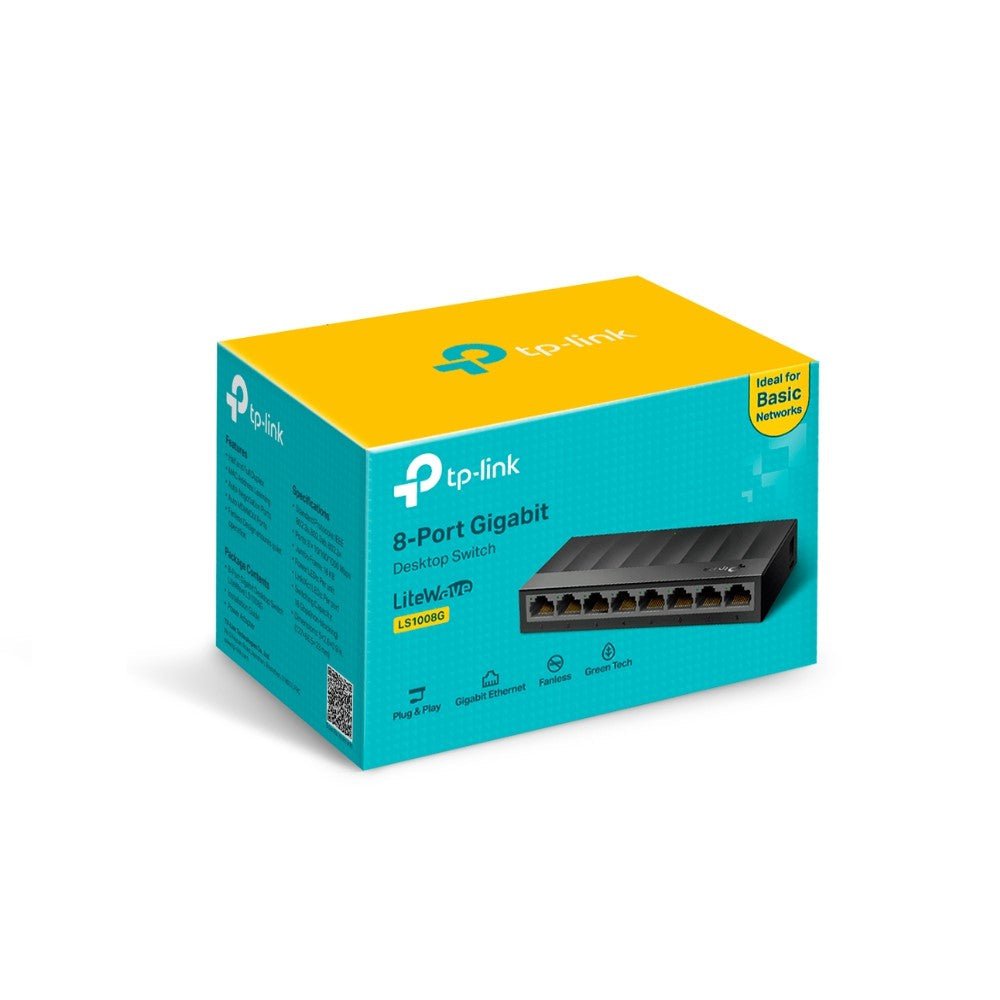 SWITCH TP-LINK LS1008G 8 PUERTOS GIGABIT ETHERNET, CUBIERTA PLASTICA, PLUG AND PLAY ACCESORIOS en Guayaquil Ecuador - NEW STORE