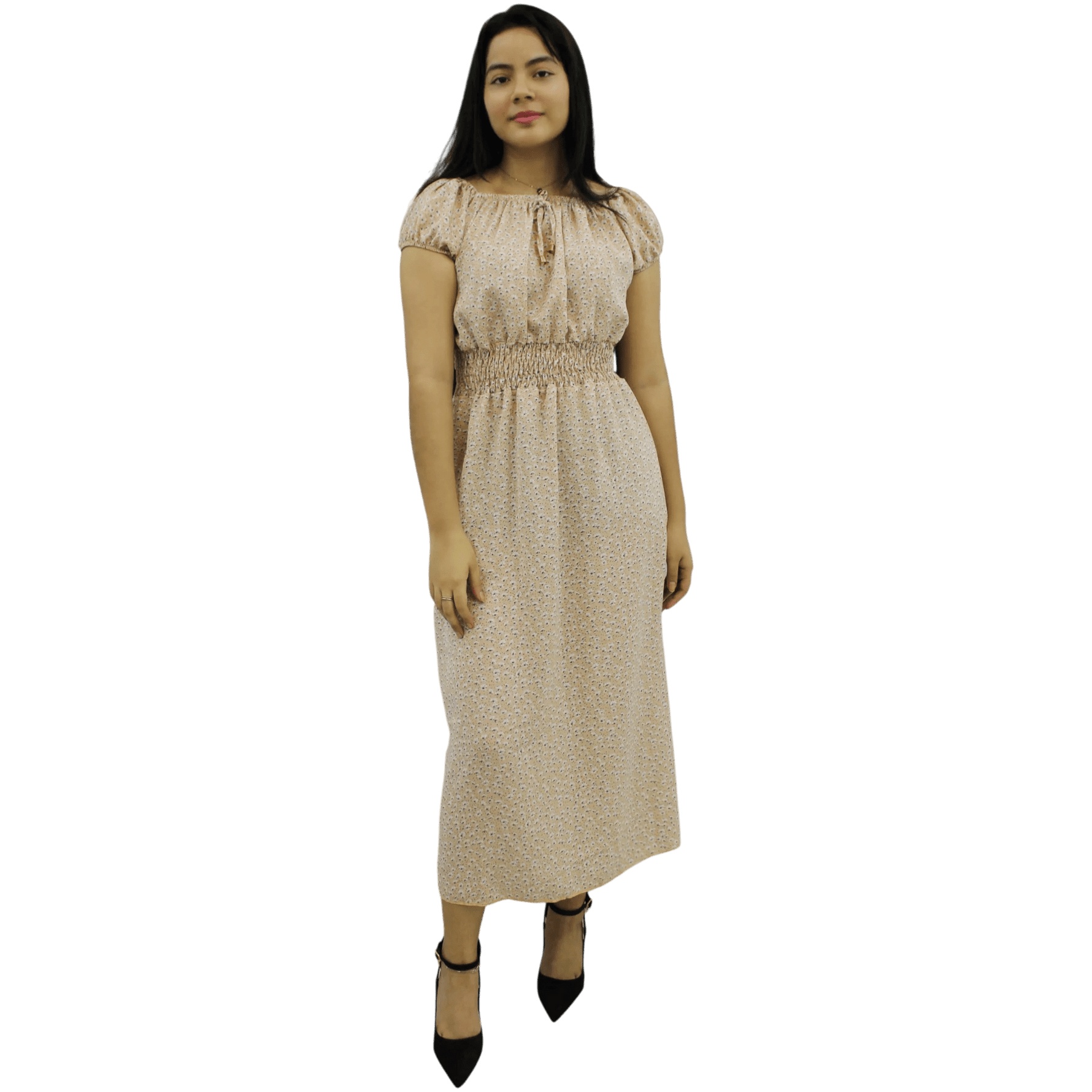 VESTIDO ARTESANAL NACIONAL BEIGE FLOREADO MUJER en Guayaquil Ecuador - NEW STORE