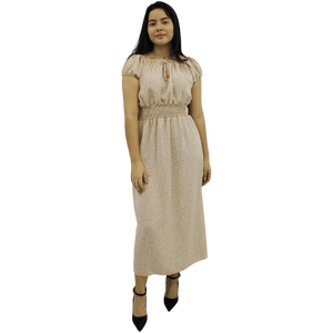 VESTIDO ARTESANAL NACIONAL BEIGE FLOREADO